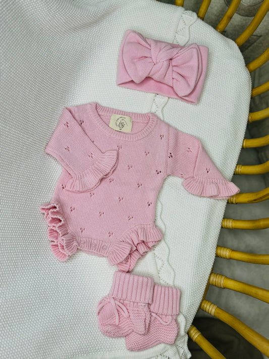 Bubblegum Pointelle Knit Romper Bundle