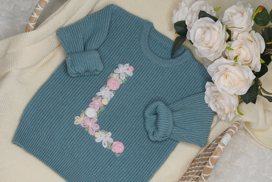 Personalised Initial Floral Knitted Jumper