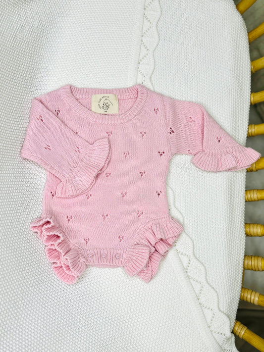 Bubblegum Pointelle Knit Romper